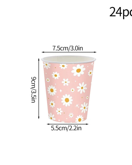 24Pcs Pink Daisy Disposable Party Plates & Cups - Perfect for Weddings & Events