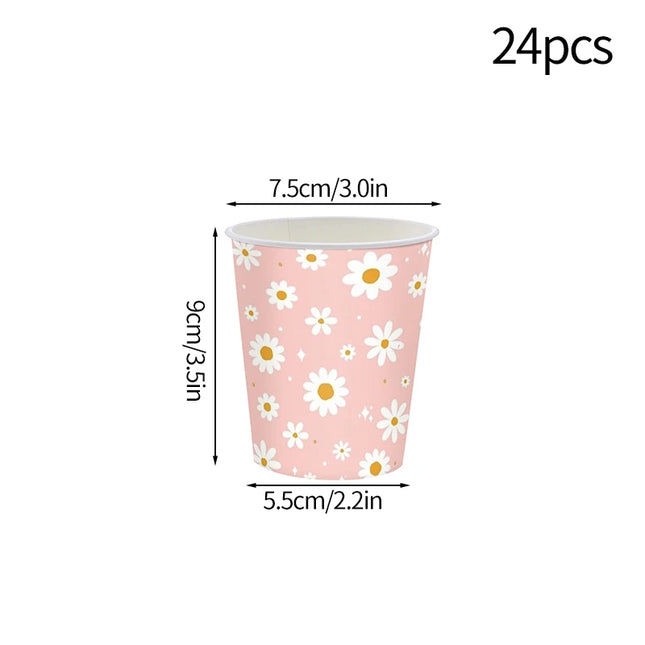 24Pcs Pink Daisy Disposable Party Plates & Cups - Perfect for Weddings & Events