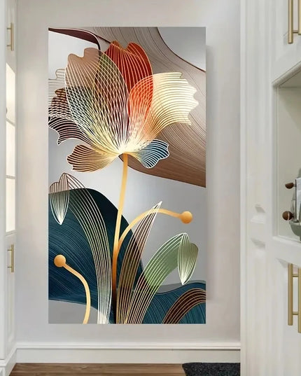 Luxury Abstract Flower Canvas Art - Modern Golden Lines for Home Decor