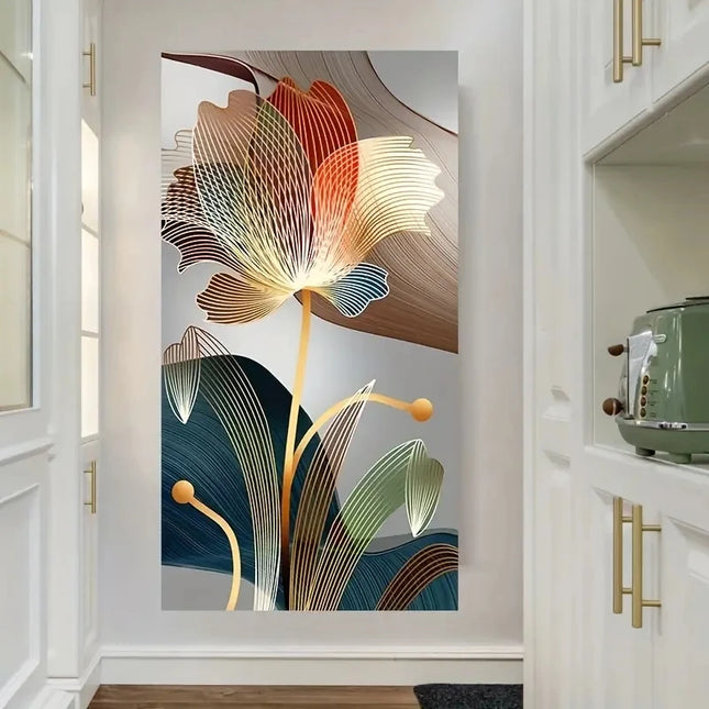 Luxury Abstract Flower Canvas Art - Modern Golden Lines for Home Decor