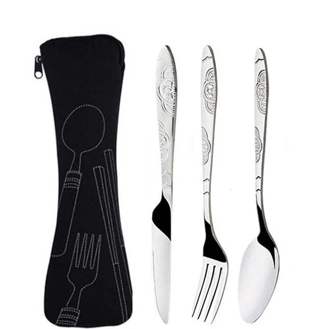 Portable Stainless Steel Dinnerware Set - 3Pcs/4Pcs/7Pcs Cutlery Kit