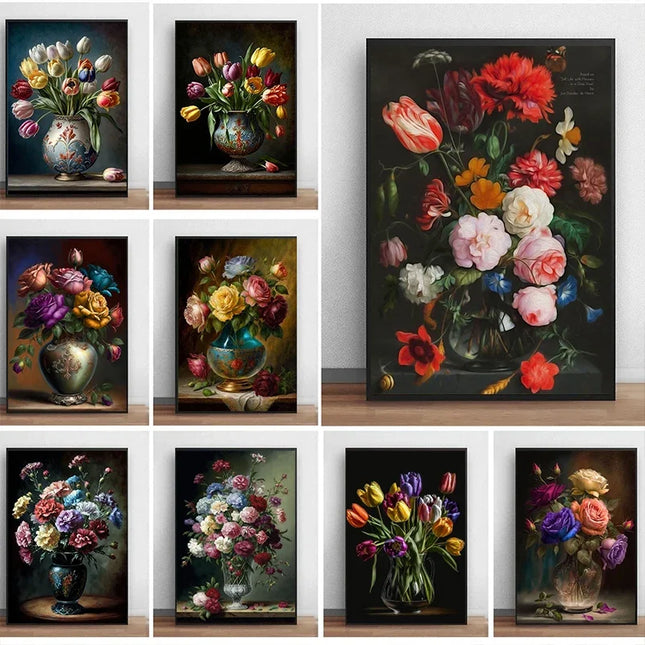 Vintage Flower Canvas Prints - Retro Yellow Pink Home Wall Art Decor