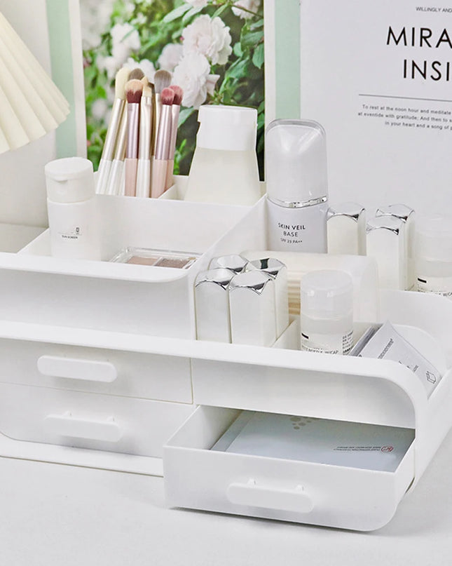 Modishion Multifunctional Cosmetic Storage Box - 9 Compartments, 3 Drawers