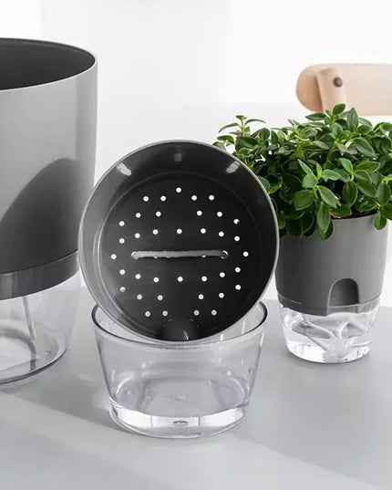 Self Watering Flower Pot Plastic Hydroponics Plants Pot Transparent Double Layer Cotton Rope Watering Succulent Potted Planters