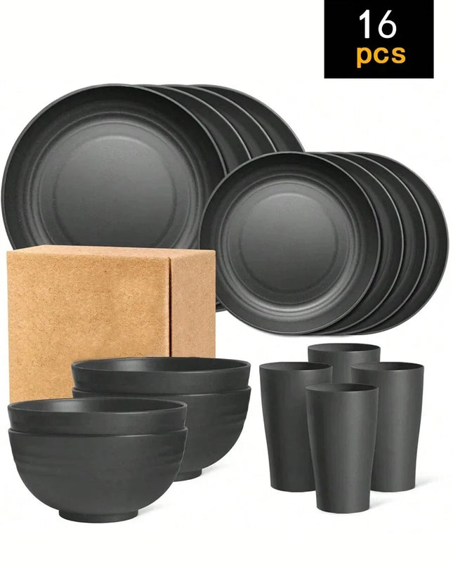 4/16/24pcs Reusable Tableware Set - Eco-Friendly Plates, Bowls, Cups