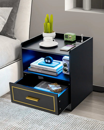 GOFLAME LED Nightstand - Modern Smart Bedside Storage Table