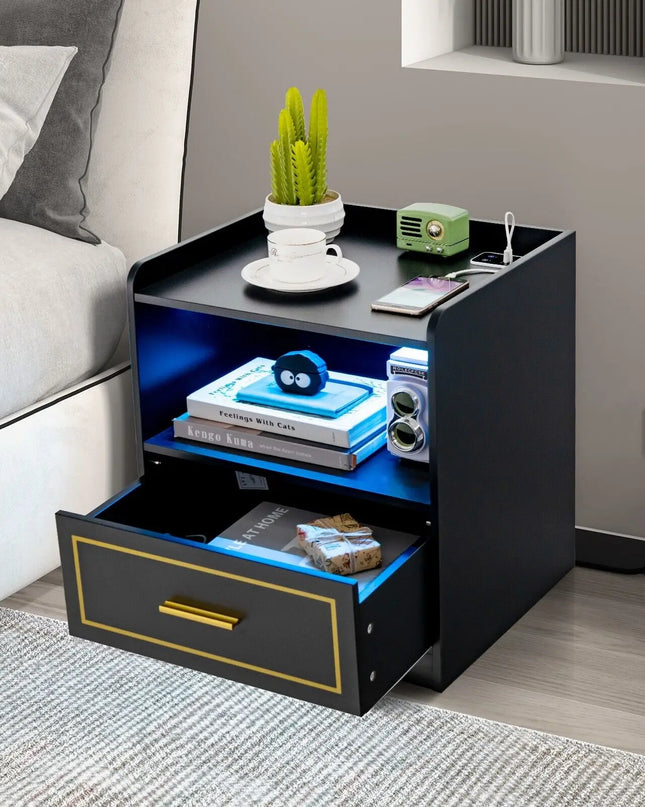 GOFLAME LED Nightstand - Modern Smart Bedside Storage Table
