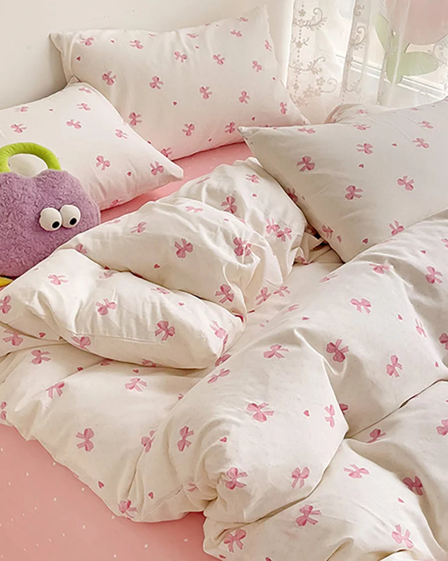 Anqianny 3pcs Pink Bow Duvet Cover Set with Pillowcases - Cozy & Breathable