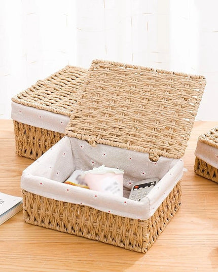 Woven Storage Baskets Organizers Picnic Breakfast Basket Laundry Box Sundries Storage Basket Desktop Cosmetics Snack Storage Box