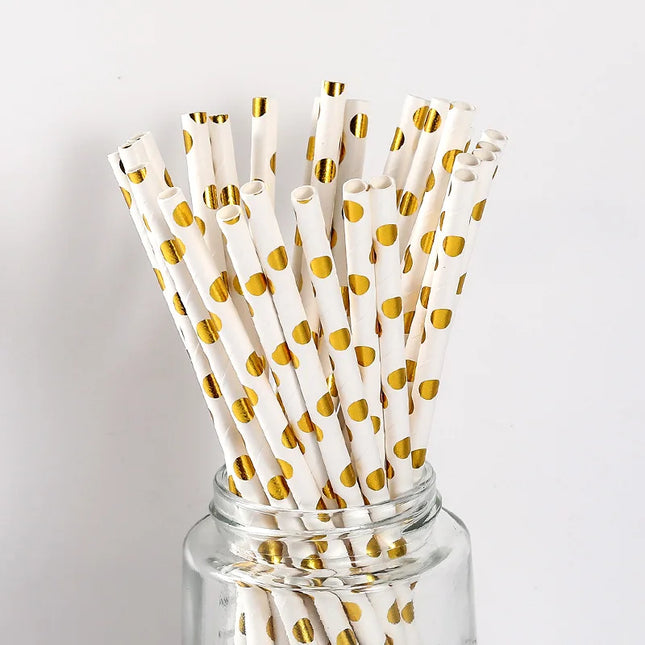 25/50pcs Gold/Silver Foil Disposable Paper Straws for Parties & Events