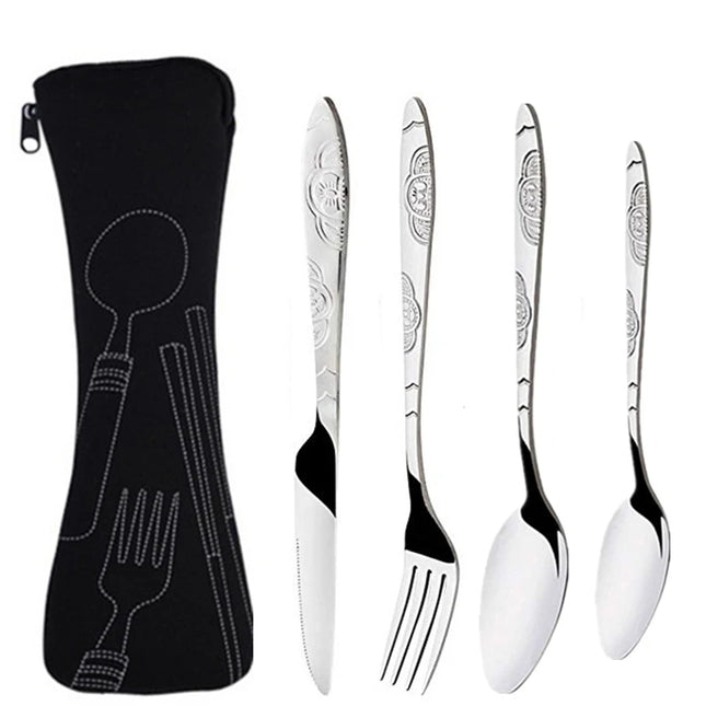 Portable Stainless Steel Dinnerware Set - 3Pcs/4Pcs/7Pcs Cutlery Kit
