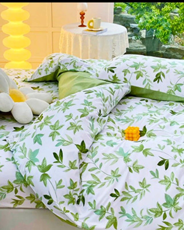 Anqianny 3-Piece Green Flower Print Duvet Cover Set - Modern Bedding