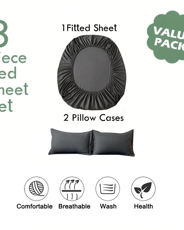 Anqianny 3pcs Cotton Fitted Bed Sheet Set - Soft and Breathable Bedding