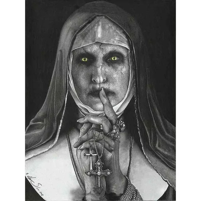Vintage Smoking Nun Canvas Print - Funny Black and White Wall Art
