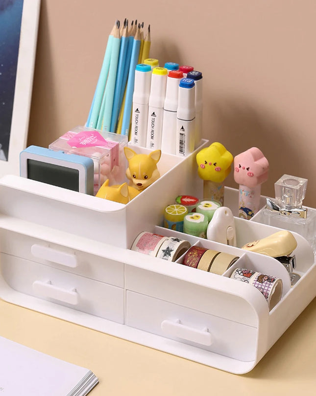 Modishion Multifunctional Cosmetic Storage Box - 9 Compartments, 3 Drawers