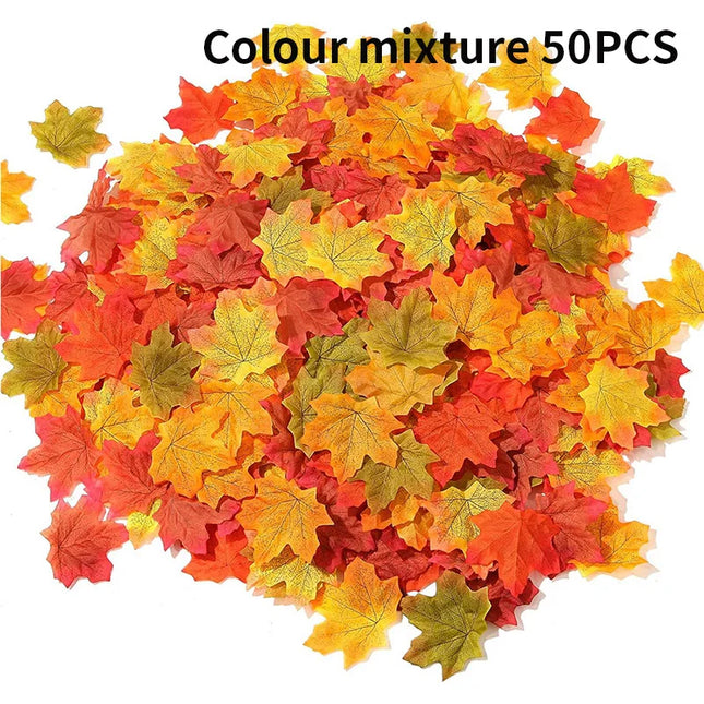 50-200Pcs Artificial Maple Leaves - Silk Decor for Weddings & Parties