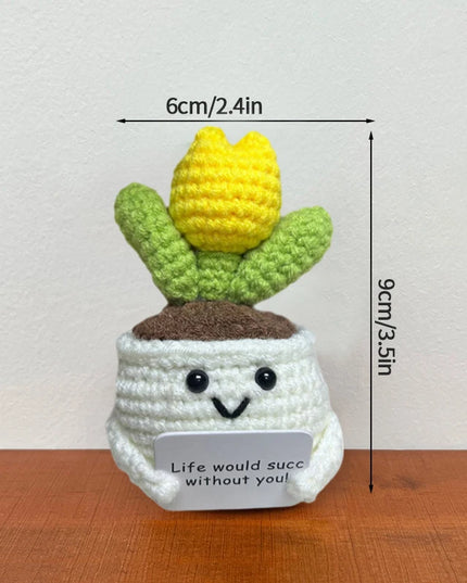 Handmade Crochet Sunflower Decor - Wool Potted Ornament for Auto Interior