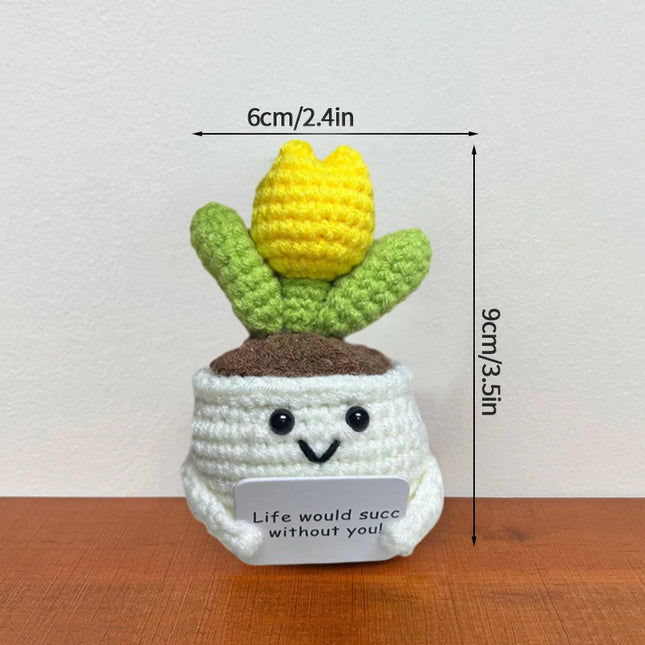 Handmade Crochet Sunflower Decor - Wool Potted Ornament for Auto Interior