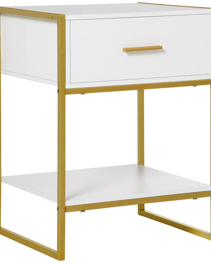 HOMCOM Modern White and Gold Bedside Table - Stylish Nightstand