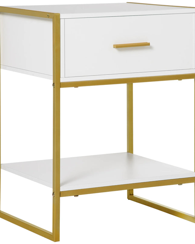 HOMCOM Modern White and Gold Bedside Table - Stylish Nightstand