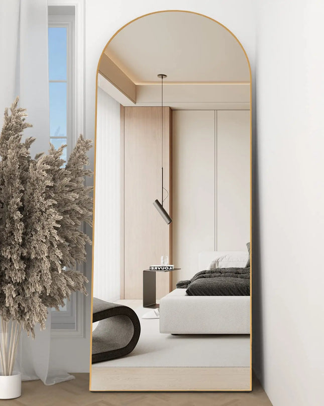 CASSILANDO 64" Arched Full Length Mirror - Stylish Gold Metal Frame