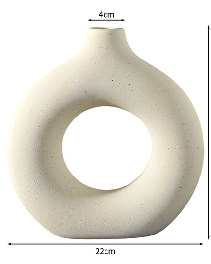 Nordic Ceramic Vase - Circular Hollow Donut Style for Home Decor