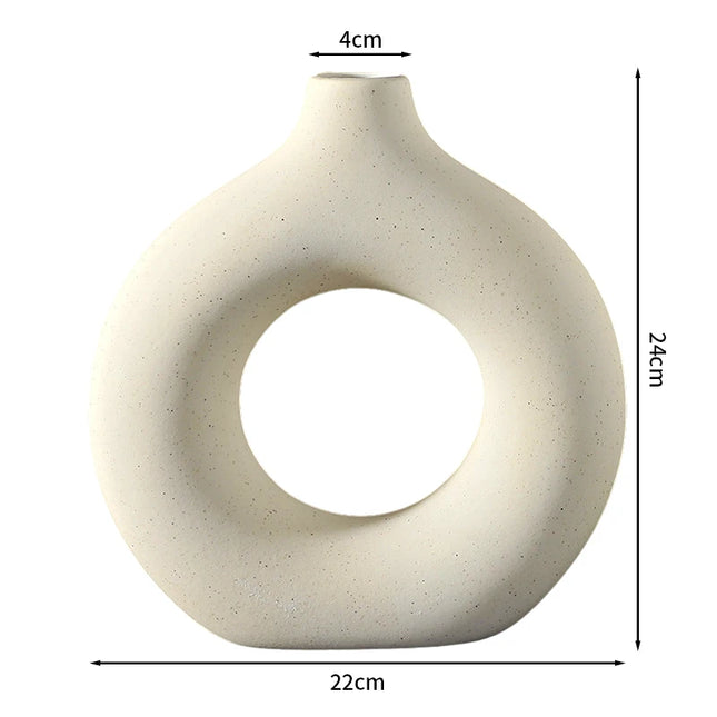 Nordic Ceramic Vase - Circular Hollow Donut Style for Home Decor