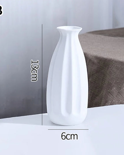 White Nordic Ceramic Flower Vase - Retro Style Decorative Plant Pot