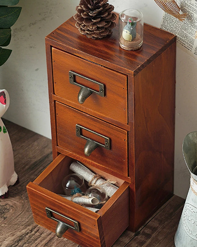 Modishion Retro Wooden Drawer Organizer - 3-Layer Storage Cabinet