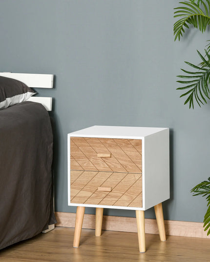HOMCOM Modern Bedside Table - 2 Drawers Wooden Storage Chest