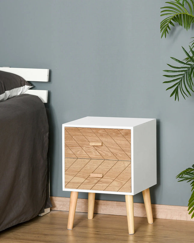 HOMCOM Modern Bedside Table - 2 Drawers Wooden Storage Chest