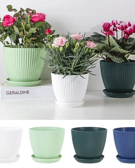 Plastic Flower Pot Succulent Plant Pot with Tray Green Dill Round Double Layer Small Flowerpot Home Office Desktop Decoration
