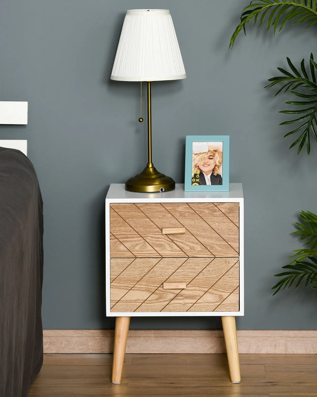 HOMCOM Modern Bedside Table - 2 Drawers Wooden Storage Chest