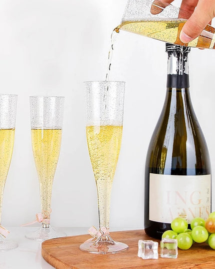 25/50Pcs Clear Champagne Flutes 5oz, Plastic Glitter Champagne Flutes