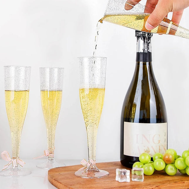 25/50Pcs Clear Champagne Flutes 5oz, Plastic Glitter Champagne Flutes