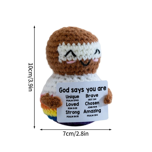 Funny Crochet Animal with Positive Card Ornament Handmade Knitted Ducks Fox Sheep Turtle Desk Figurine Creative Crochet Gift