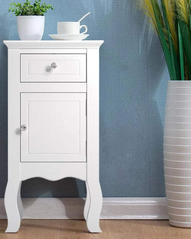 Haodirect Modern Wooden Side Table with Drawer - Curved Legs Design