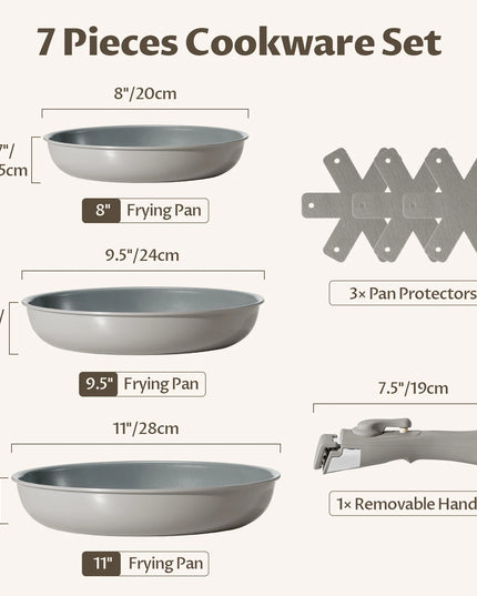 Non-Stick Frying Pan Set - 20/24/28 cm Removable Handles, Induction Compatible