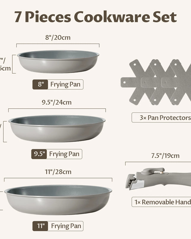 Non-Stick Frying Pan Set - 20/24/28 cm Removable Handles, Induction Compatible
