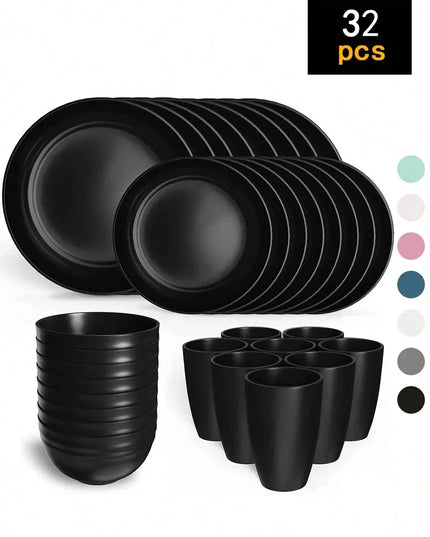 4/16/24pcs Reusable Tableware Set - Eco-Friendly Plates, Bowls, Cups