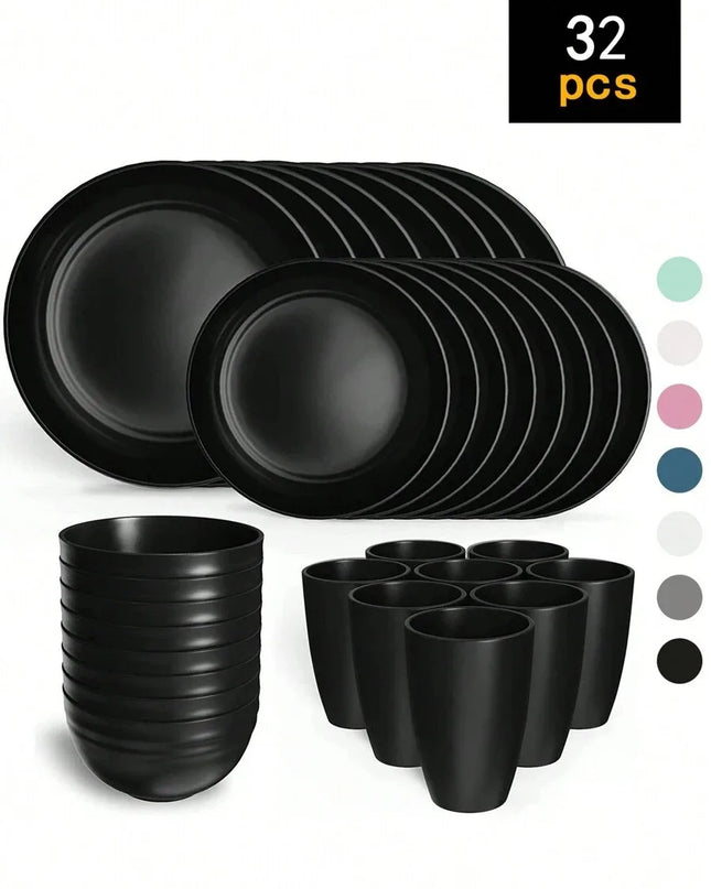 4/16/24pcs Reusable Tableware Set - Eco-Friendly Plates, Bowls, Cups