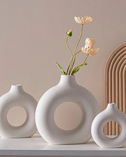 Nordic Ceramic Vase - Circular Hollow Donut Style for Home Decor
