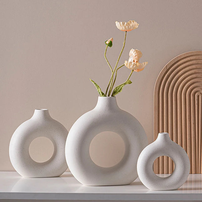 Nordic Ceramic Vase - Circular Hollow Donut Style for Home Decor