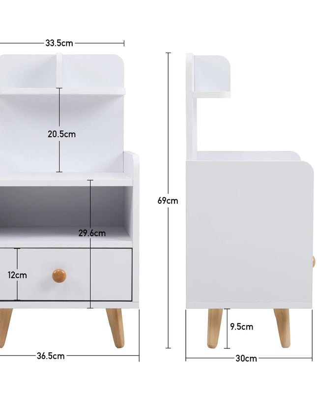 Haodirect Modern Bedside Table - Single Drawer with Wooden Legs