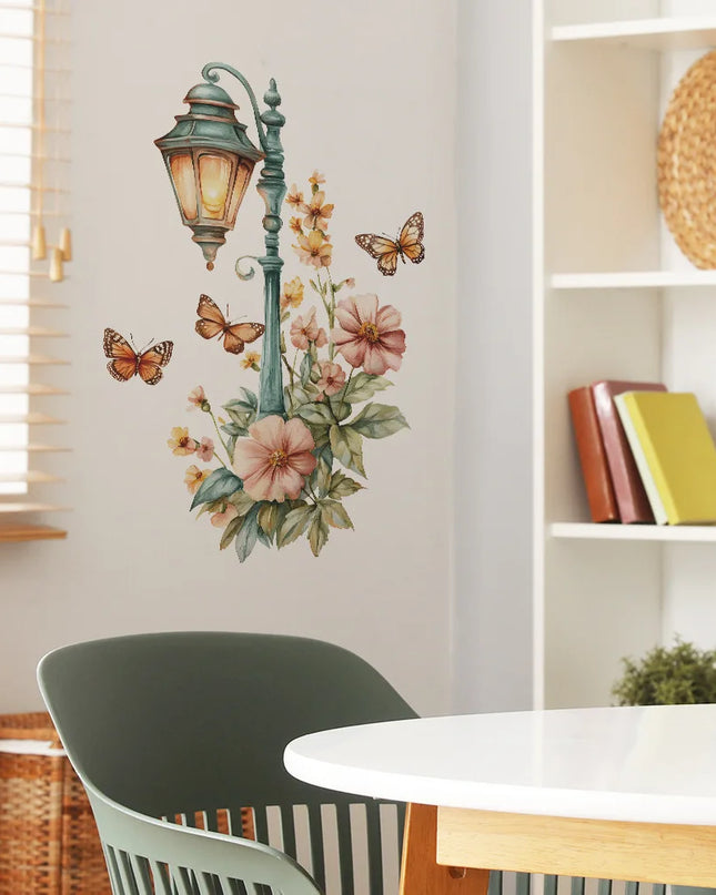 Creative Retro Streetlight Flowers Wall Stickers for Home Decor