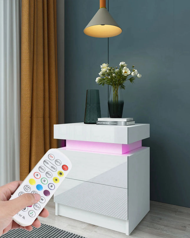 TOPINCN Modern LED Nightstand with RGB Light and Large Storage