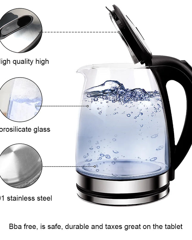 220V 1.8L Electric Glass Kettle - 1500W Home Water Boiler