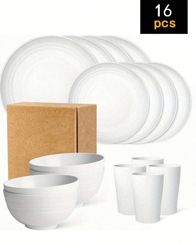 4/16/24pcs Reusable Tableware Set - Eco-Friendly Plates, Bowls, Cups