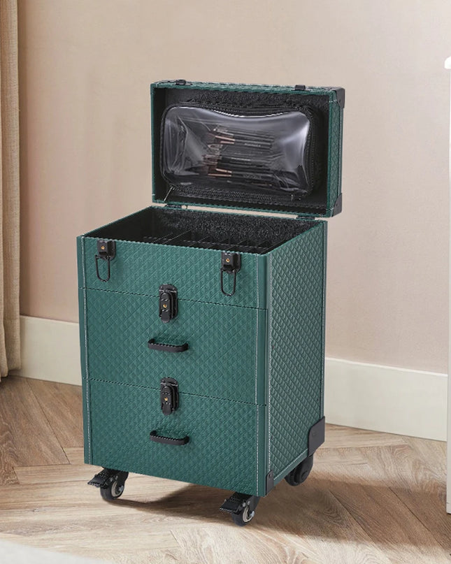 Modishion 3-in-1 Portable Cosmetic Trolley Case with Drawers