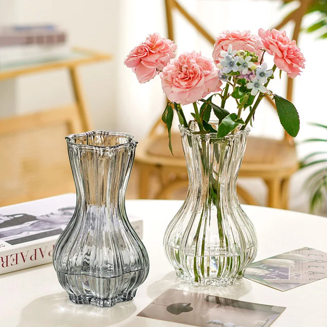 Glass Transparent Flower Vase Retro Hydroponics Plants Pot Clear Flower Container Flowers Arrangement Bottle Table Decoration